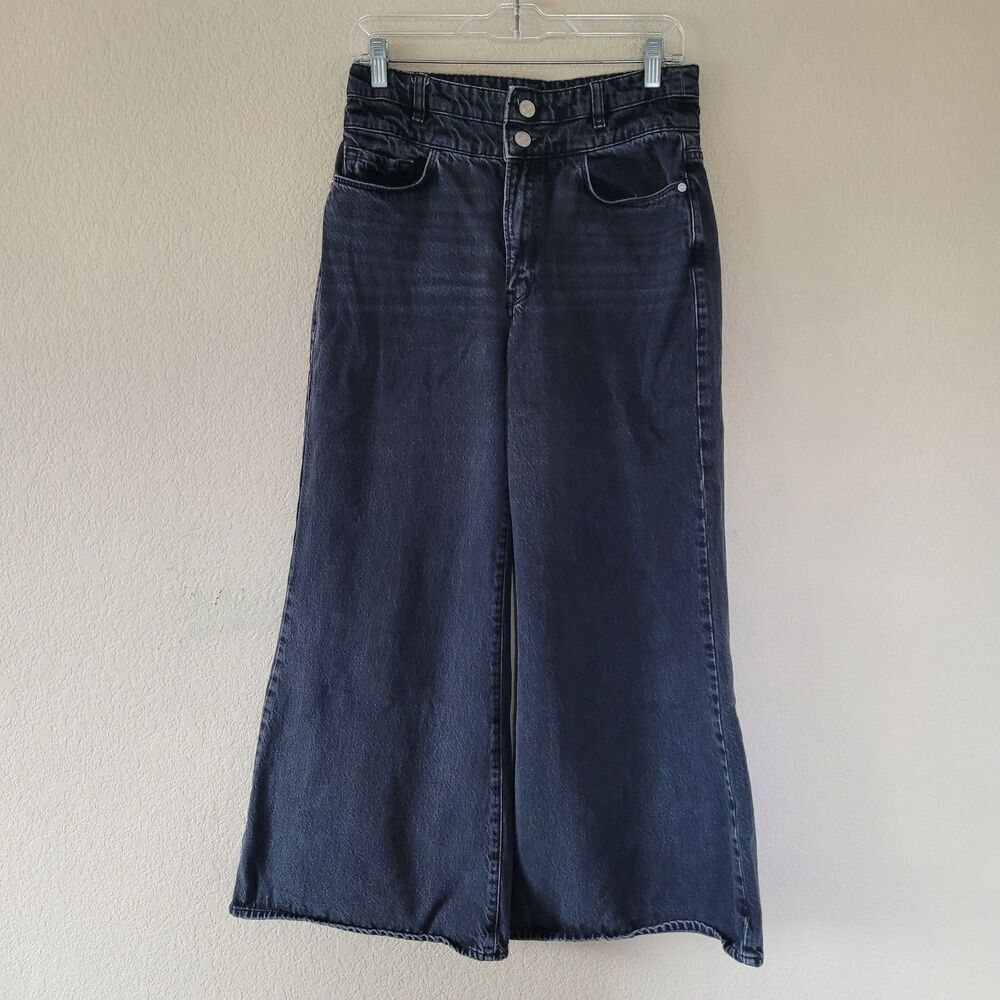 FRAME Le Palazzo Jeans Womens Size 29 Black High Rise Wide Leg Crop Denim